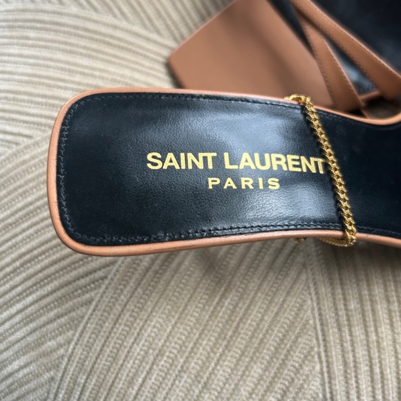 Size 6 Saint Laurent kitten heel ankle strap chain women’s heels camel beige - Picture 4 of 5